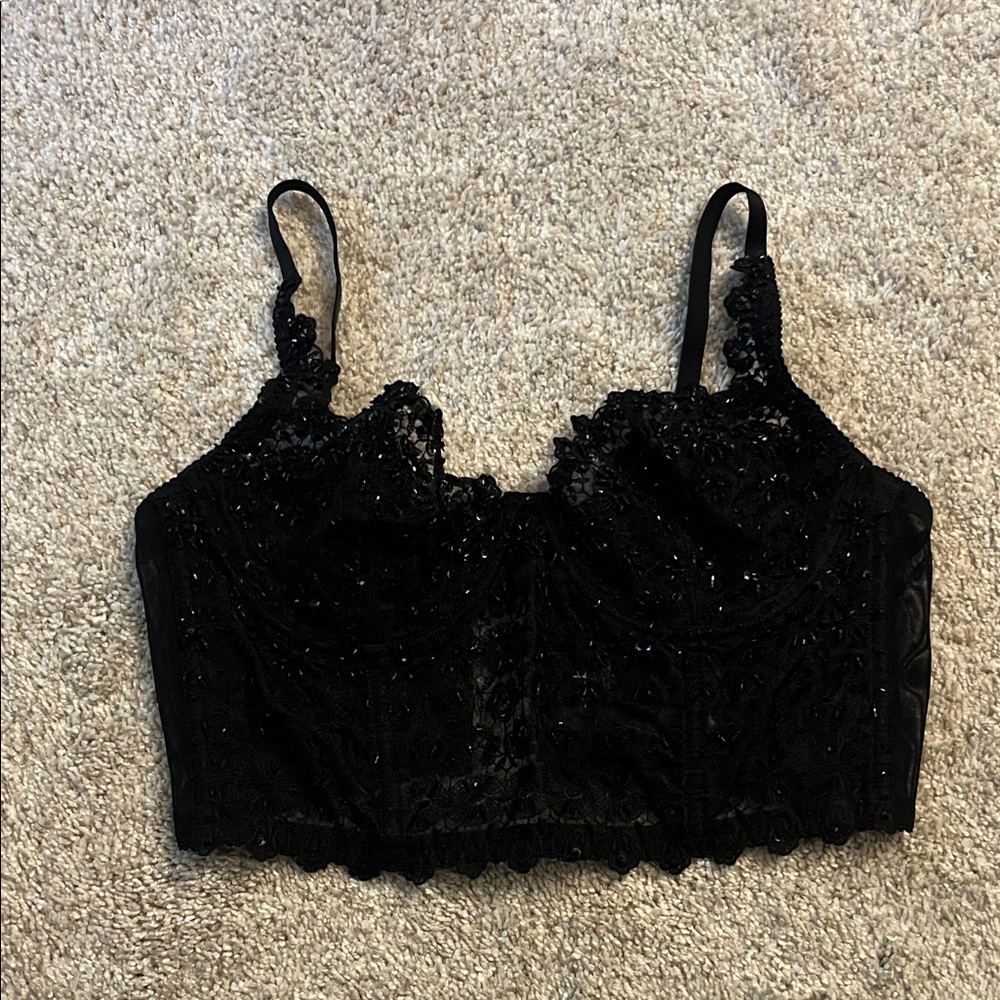 bebe Black Lace Crop Top
